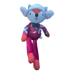 Spark imagine Adorable Plush Fox with preppy suspenders & plaid top & bow tie